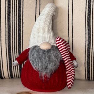 Christmas Gnome Candy Cane Plush Decor Red White Striped Knit